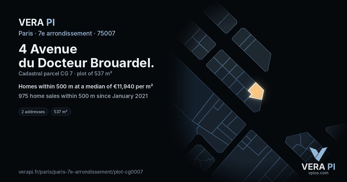 4 Avenue du Docteur Brouardel, 7e arrondissement at night – the plot lit, the parcels around coloured by the prices near them