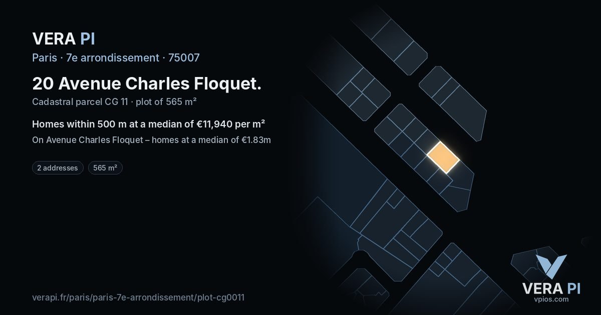 20 Avenue Charles Floquet, 7e arrondissement at night – the plot lit, the parcels around coloured by the prices near them