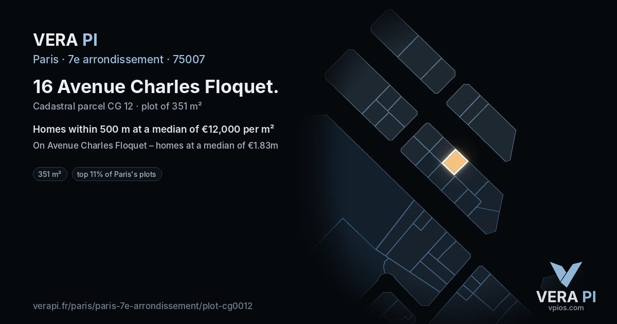 16 Avenue Charles Floquet, 7e arrondissement at night – the plot lit, the parcels around coloured by the prices near them