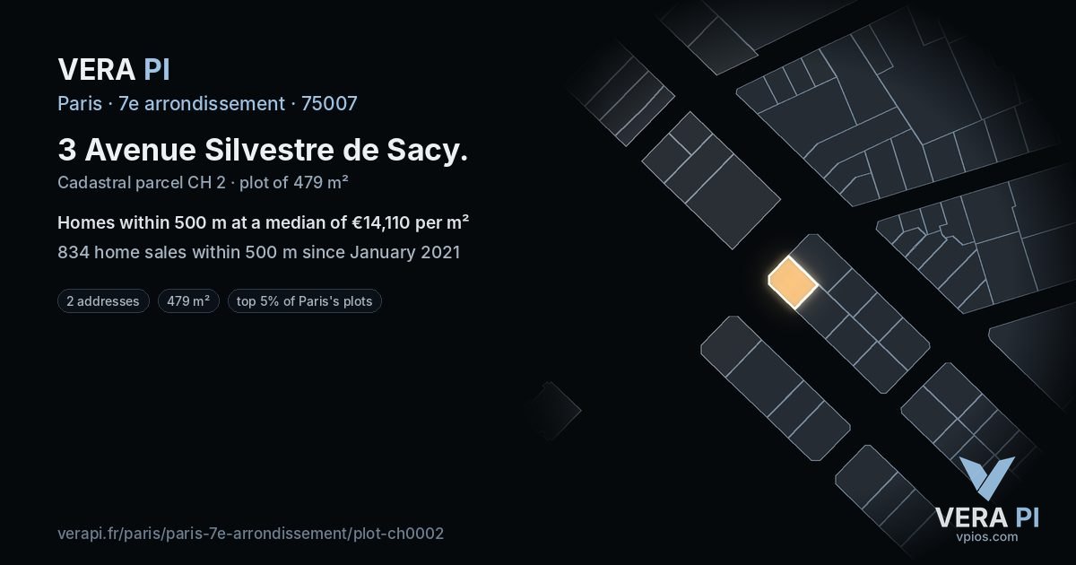 3 Avenue Silvestre de Sacy, 7e arrondissement at night – the plot lit, the parcels around coloured by the prices near them