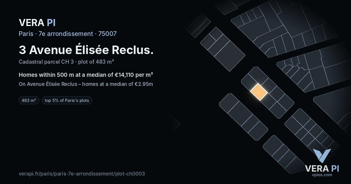 3 Avenue Élisée Reclus, 7e arrondissement at night – the plot lit, the parcels around coloured by the prices near them