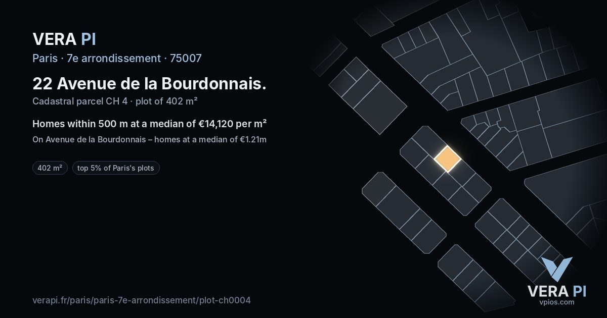 22 Avenue de la Bourdonnais, 7e arrondissement at night – the plot lit, the parcels around coloured by the prices near them