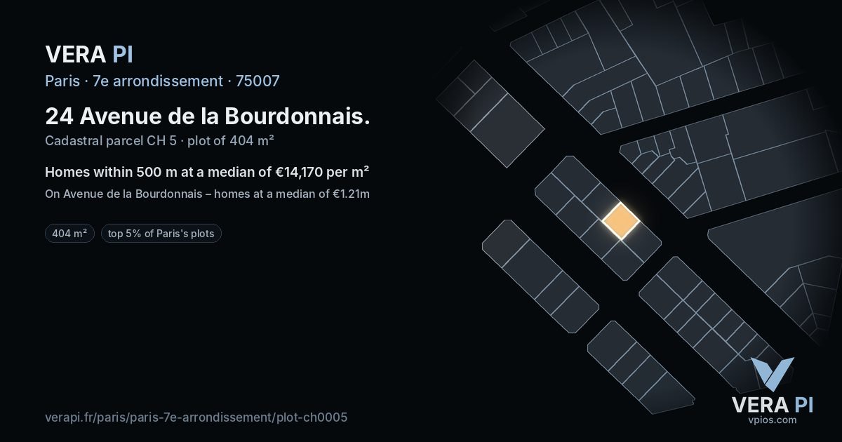 24 Avenue de la Bourdonnais, 7e arrondissement at night – the plot lit, the parcels around coloured by the prices near them