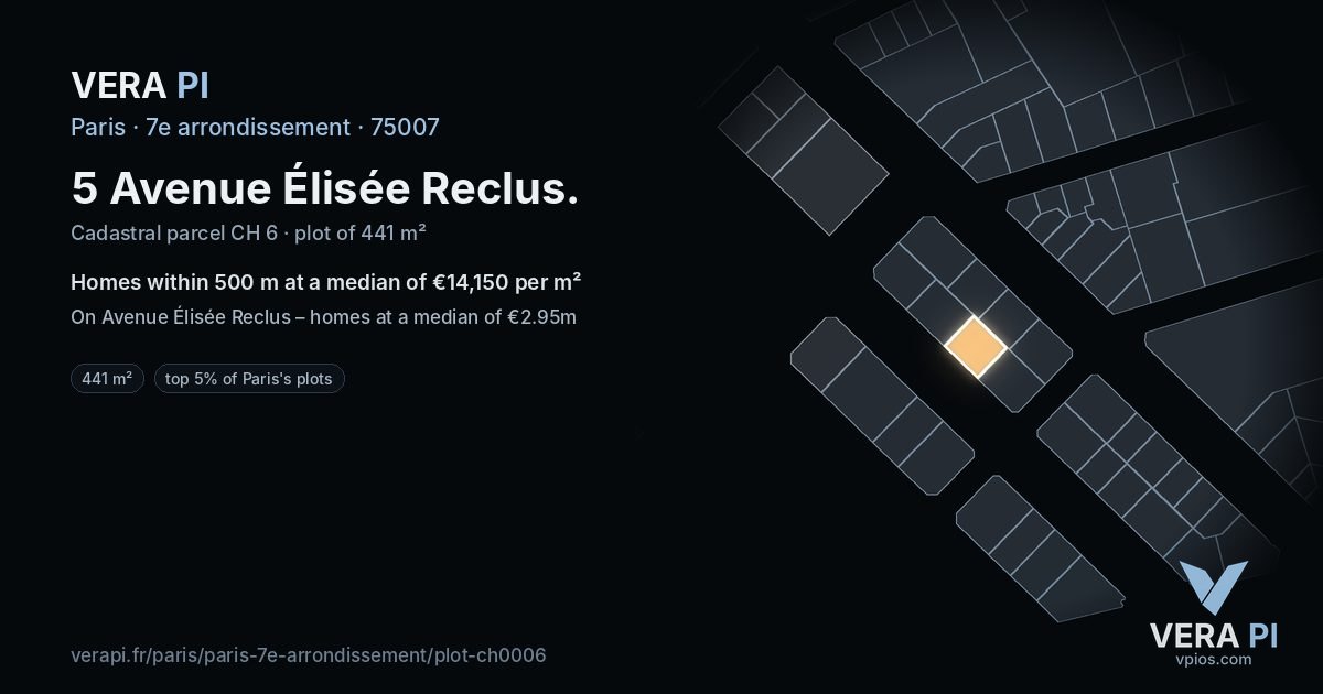 5 Avenue Élisée Reclus, 7e arrondissement at night – the plot lit, the parcels around coloured by the prices near them
