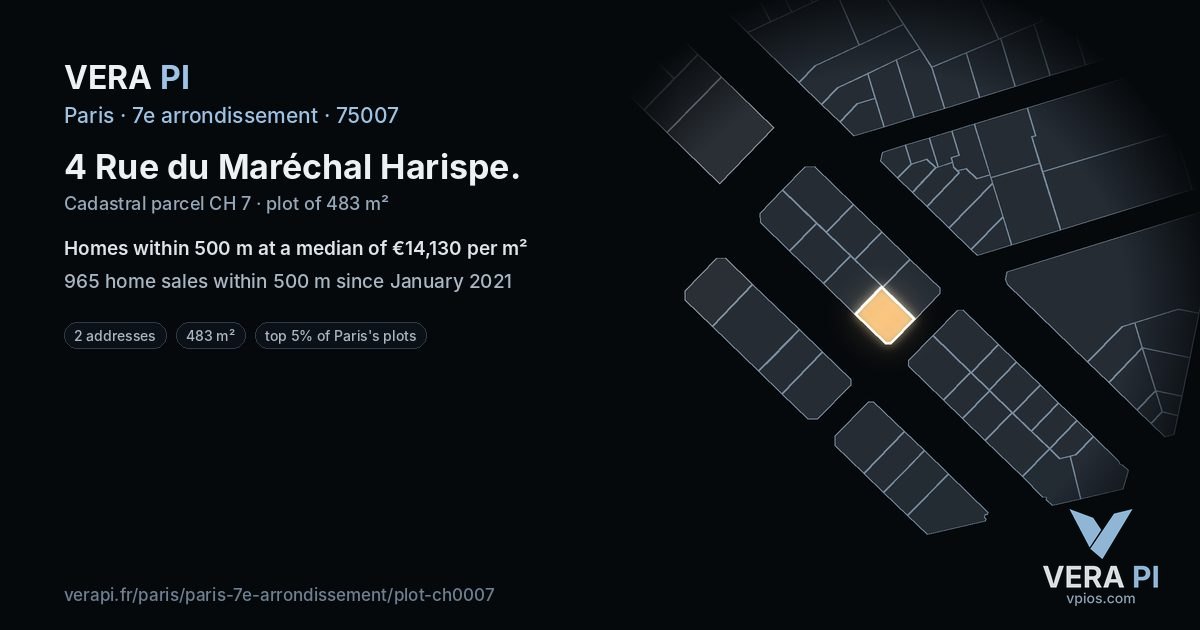 4 Rue du Maréchal Harispe, 7e arrondissement at night – the plot lit, the parcels around coloured by the prices near them