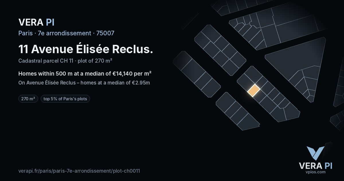 11 Avenue Élisée Reclus, 7e arrondissement at night – the plot lit, the parcels around coloured by the prices near them