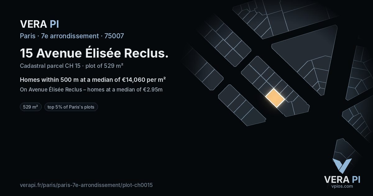15 Avenue Élisée Reclus, 7e arrondissement at night – the plot lit, the parcels around coloured by the prices near them