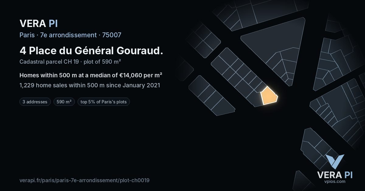 4 Place du Général Gouraud, 7e arrondissement at night – the plot lit, the parcels around coloured by the prices near them