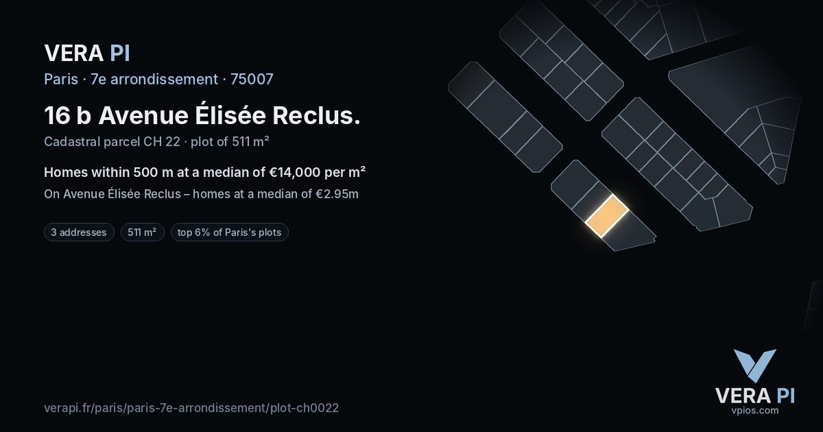 16 b Avenue Élisée Reclus, 7e arrondissement at night – the plot lit, the parcels around coloured by the prices near them