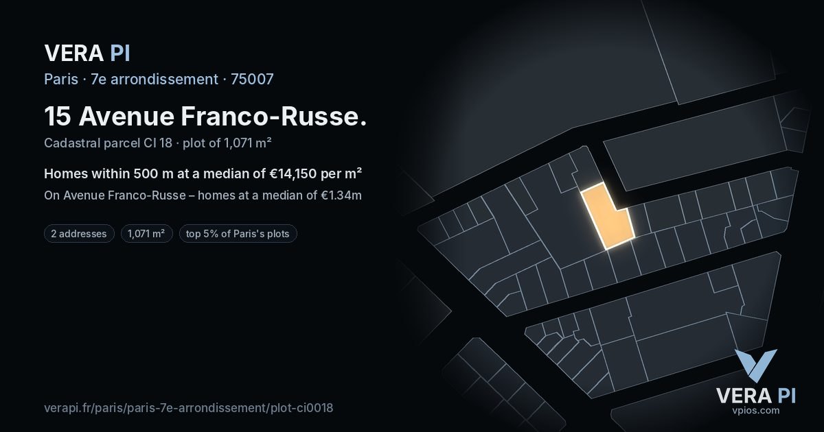 15 Avenue Franco-Russe, 7e arrondissement at night – the plot lit, the parcels around coloured by the prices near them