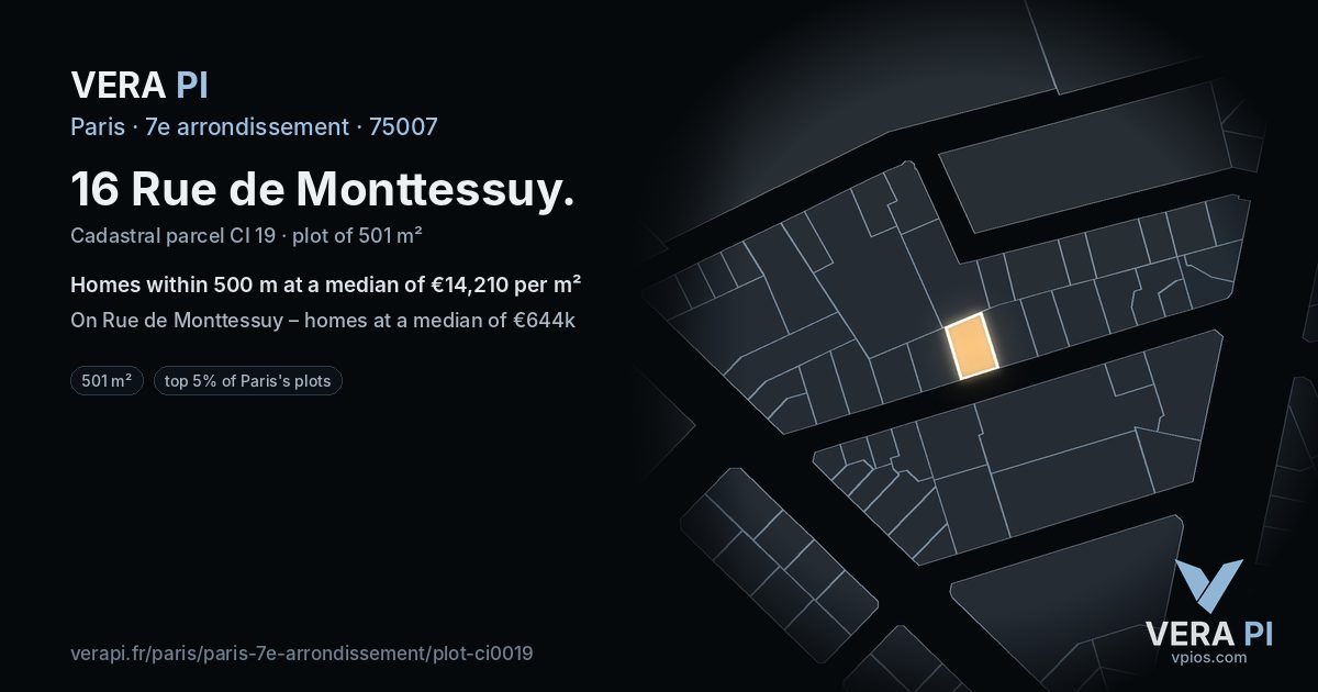 16 Rue de Monttessuy, 7e arrondissement at night – the plot lit, the parcels around coloured by the prices near them