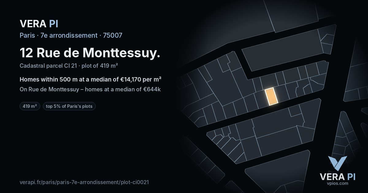 12 Rue de Monttessuy, 7e arrondissement at night – the plot lit, the parcels around coloured by the prices near them