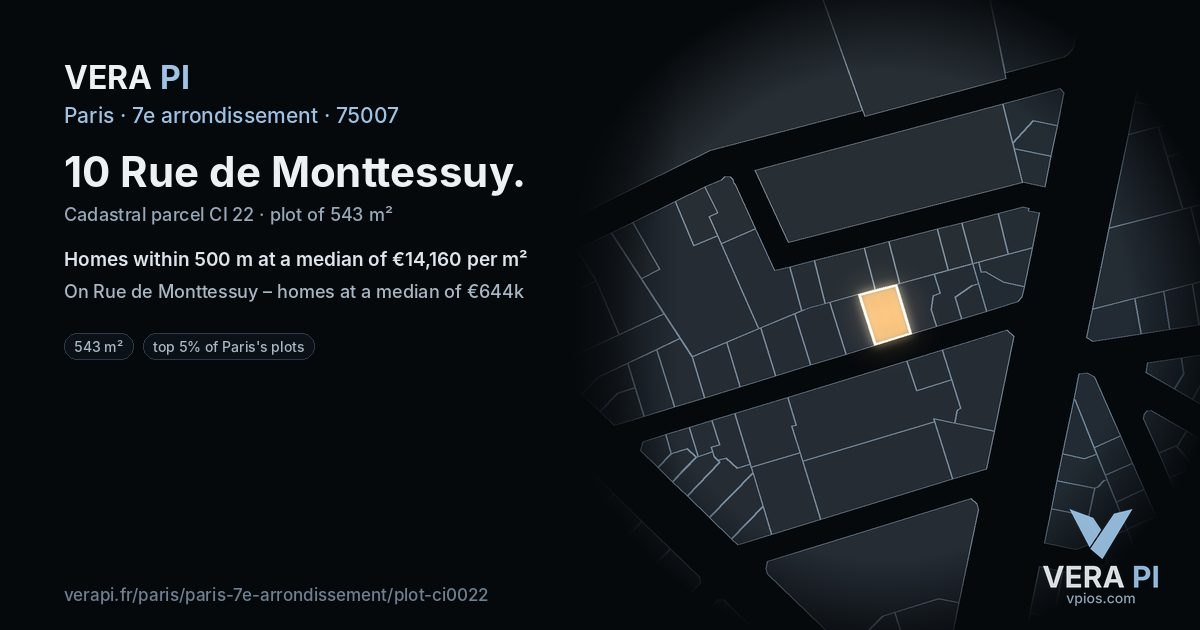 10 Rue de Monttessuy, 7e arrondissement at night – the plot lit, the parcels around coloured by the prices near them