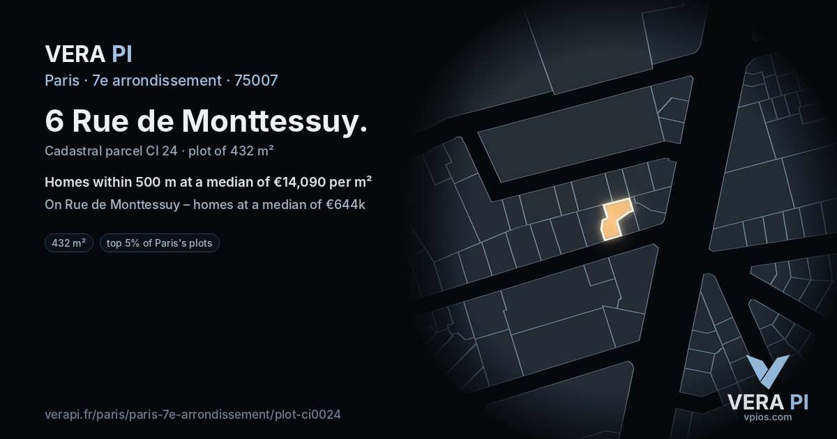 6 Rue de Monttessuy, 7e arrondissement at night – the plot lit, the parcels around coloured by the prices near them
