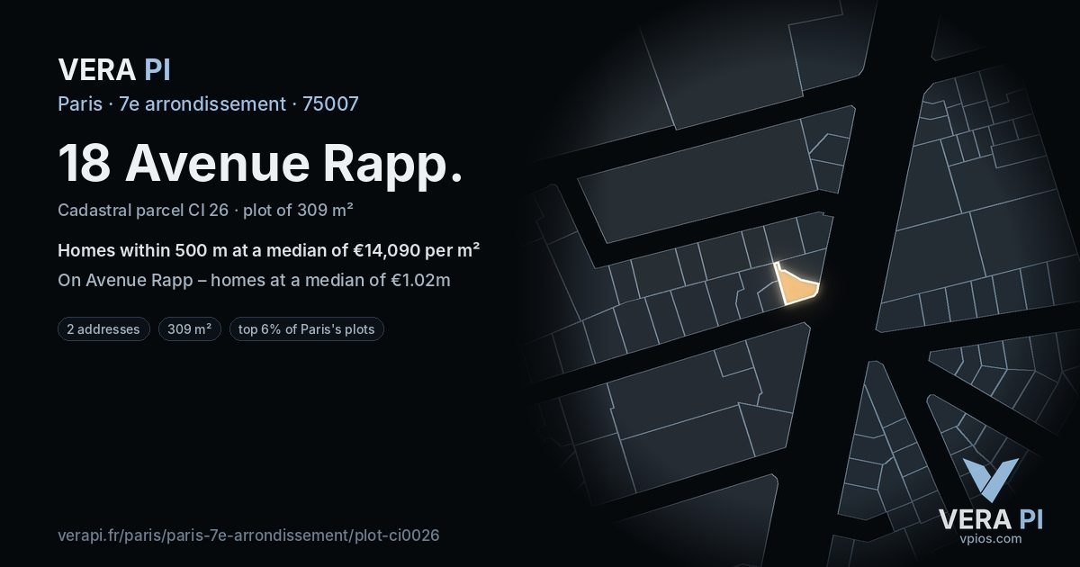 18 Avenue Rapp, 7e arrondissement at night – the plot lit, the parcels around coloured by the prices near them