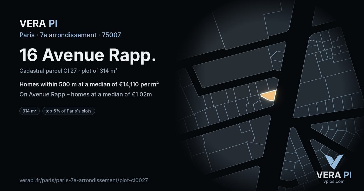 16 Avenue Rapp, 7e arrondissement at night – the plot lit, the parcels around coloured by the prices near them