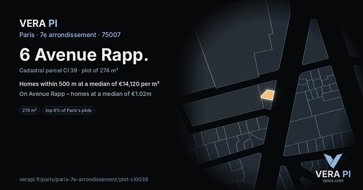 6 Avenue Rapp, 7e arrondissement at night – the plot lit, the parcels around coloured by the prices near them