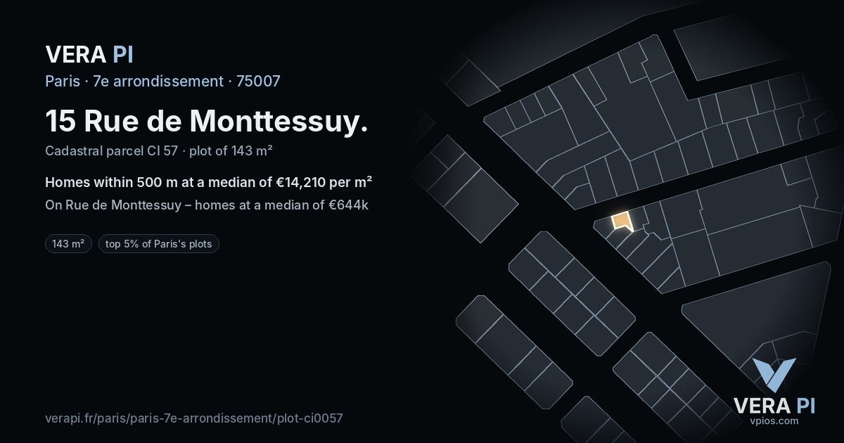 15 Rue de Monttessuy, 7e arrondissement at night – the plot lit, the parcels around coloured by the prices near them