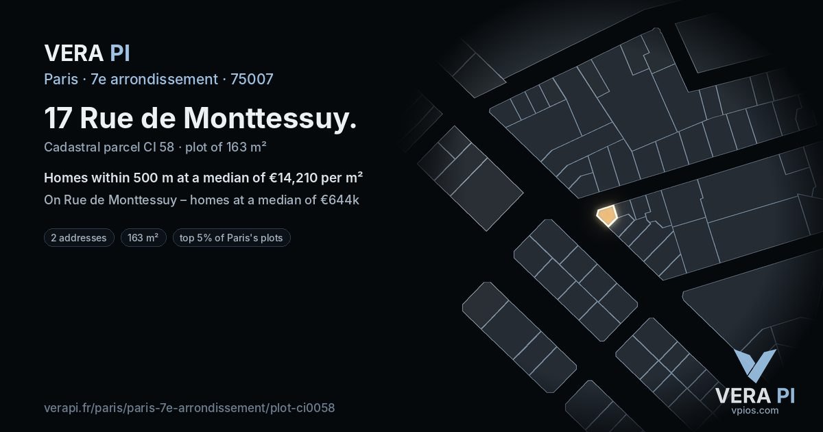 17 Rue de Monttessuy, 7e arrondissement at night – the plot lit, the parcels around coloured by the prices near them
