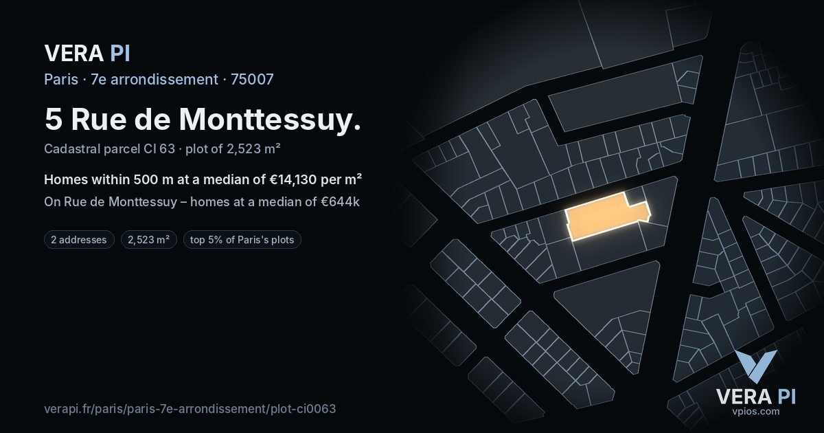5 Rue de Monttessuy, 7e arrondissement at night – the plot lit, the parcels around coloured by the prices near them