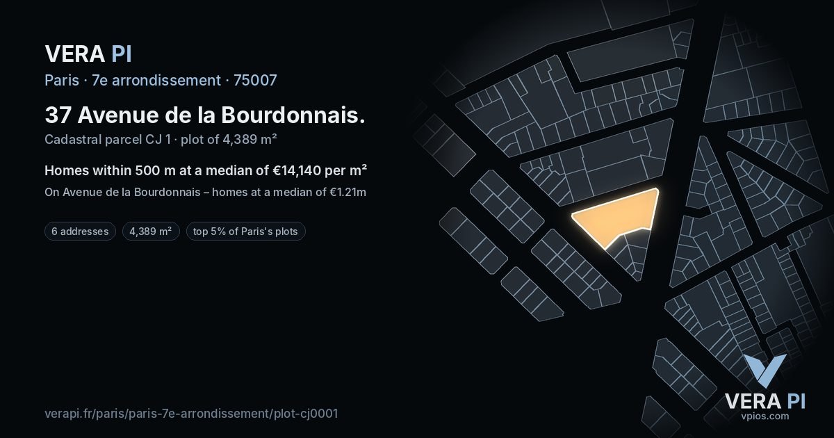 37 Avenue de la Bourdonnais, 7e arrondissement at night – the plot lit, the parcels around coloured by the prices near them
