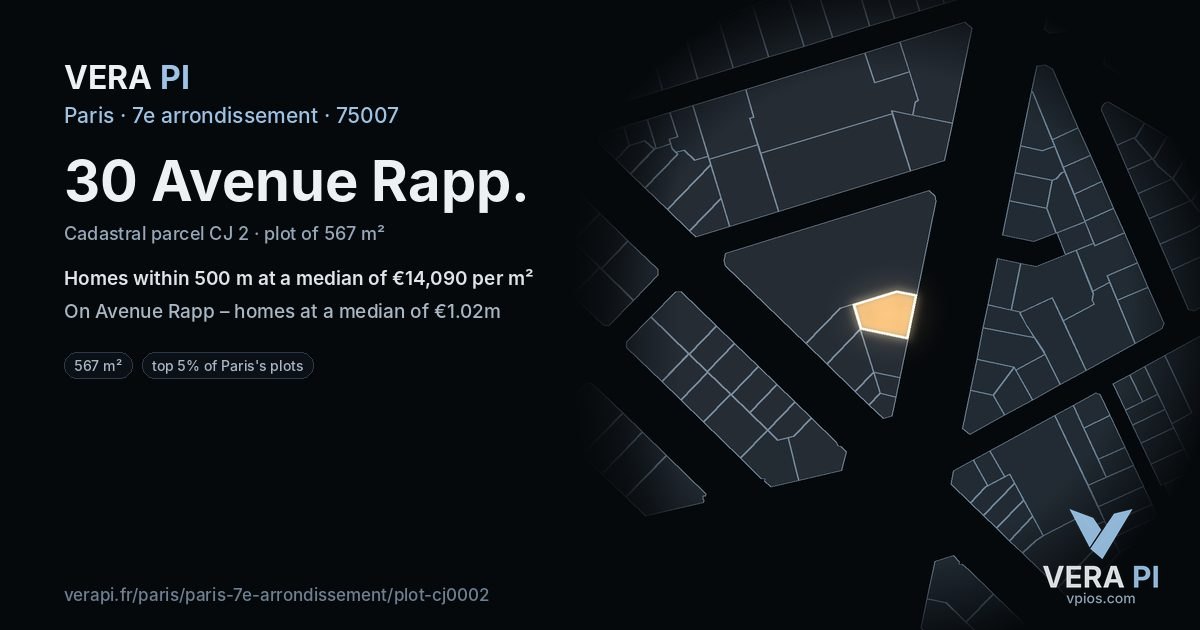 30 Avenue Rapp, 7e arrondissement at night – the plot lit, the parcels around coloured by the prices near them