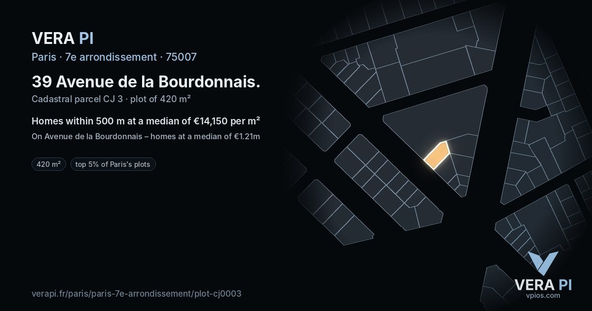 39 Avenue de la Bourdonnais, 7e arrondissement at night – the plot lit, the parcels around coloured by the prices near them