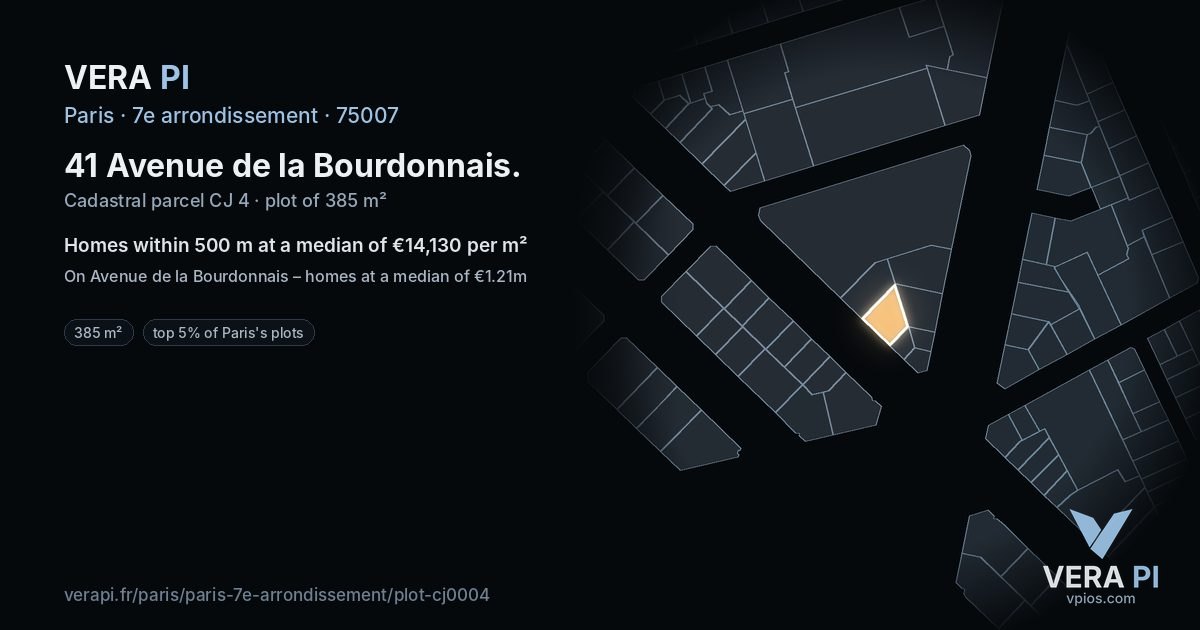 41 Avenue de la Bourdonnais, 7e arrondissement at night – the plot lit, the parcels around coloured by the prices near them