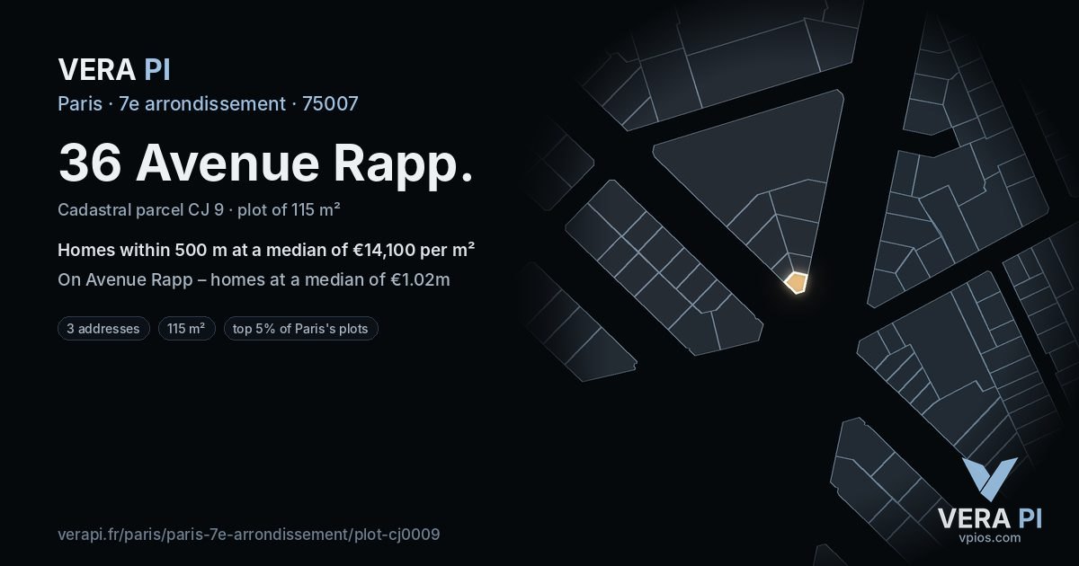 36 Avenue Rapp, 7e arrondissement at night – the plot lit, the parcels around coloured by the prices near them