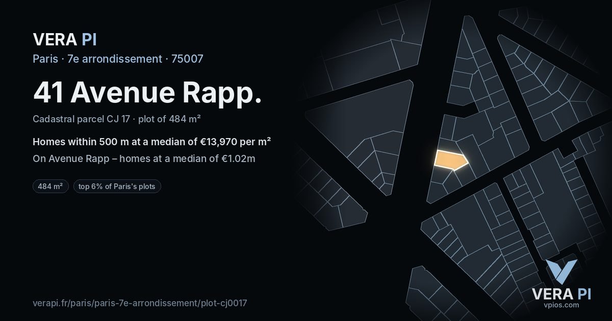41 Avenue Rapp, 7e arrondissement at night – the plot lit, the parcels around coloured by the prices near them