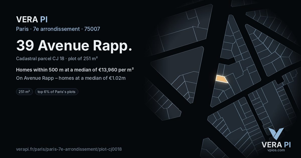 39 Avenue Rapp, 7e arrondissement at night – the plot lit, the parcels around coloured by the prices near them