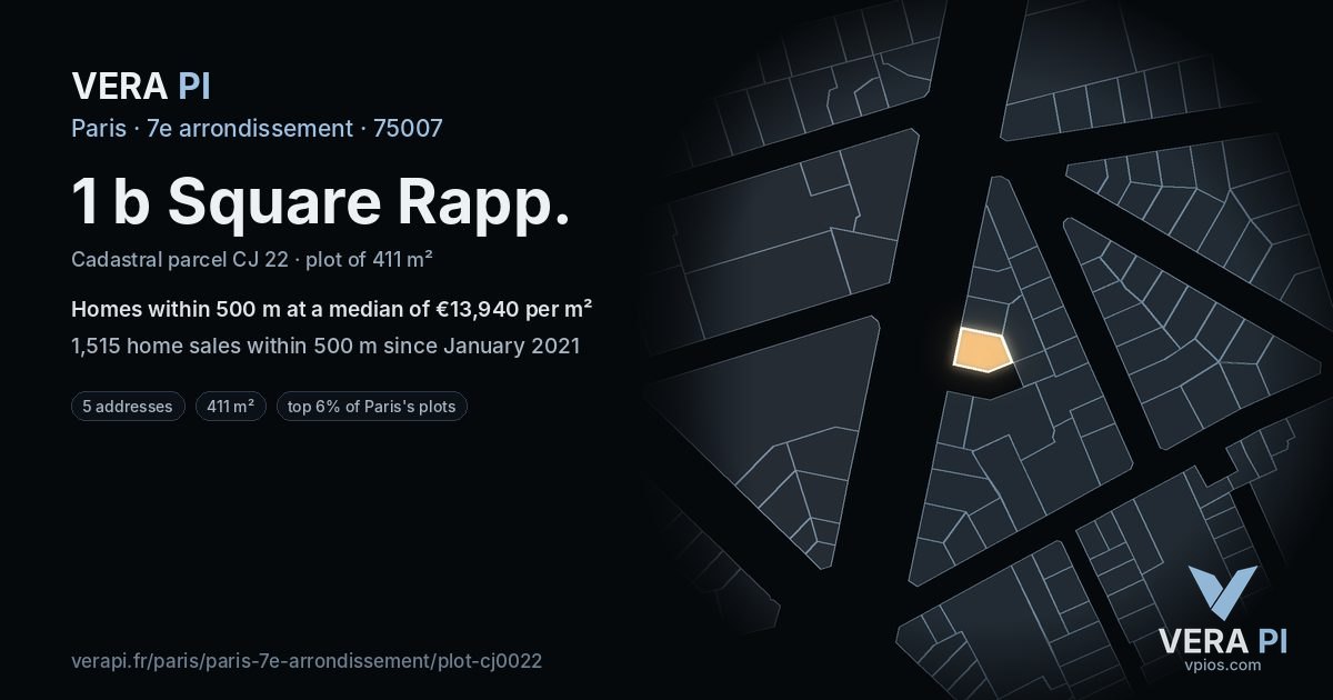 1 b Square Rapp, 7e arrondissement at night – the plot lit, the parcels around coloured by the prices near them
