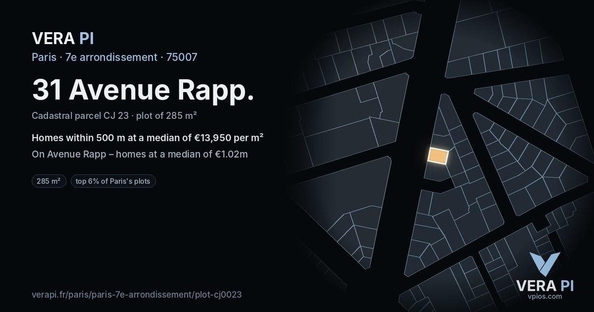 31 Avenue Rapp, 7e arrondissement at night – the plot lit, the parcels around coloured by the prices near them