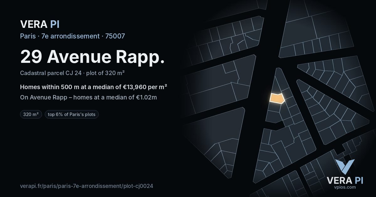 29 Avenue Rapp, 7e arrondissement at night – the plot lit, the parcels around coloured by the prices near them