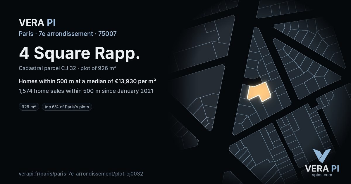 4 Square Rapp, 7e arrondissement at night – the plot lit, the parcels around coloured by the prices near them