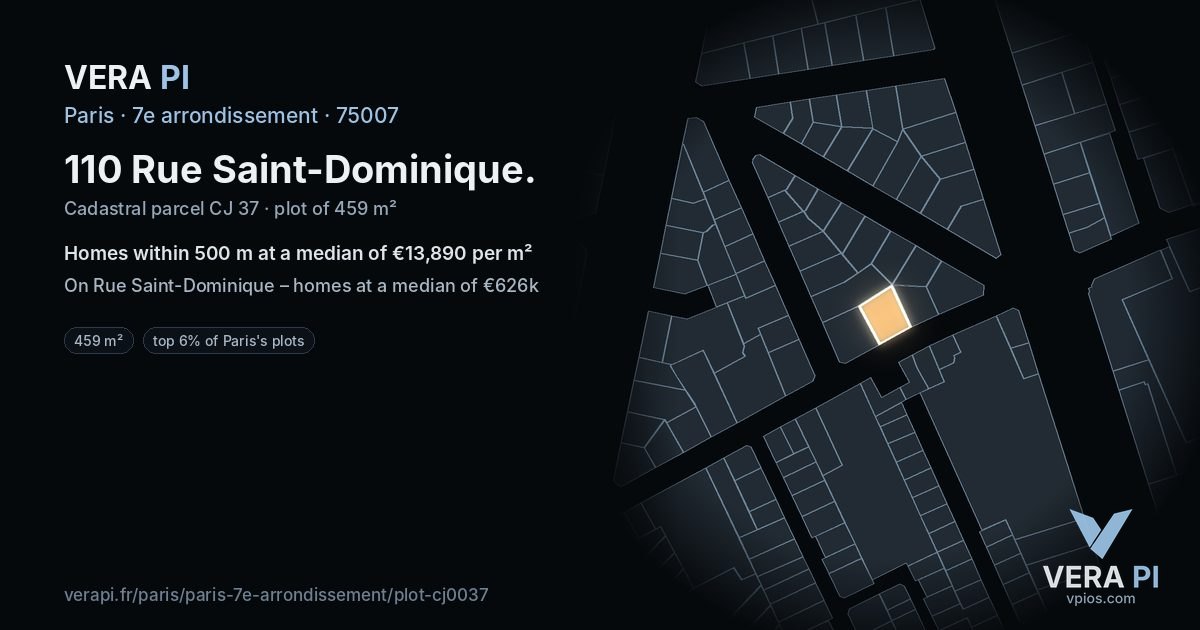 110 Rue Saint-Dominique, 7e arrondissement at night – the plot lit, the parcels around coloured by the prices near them