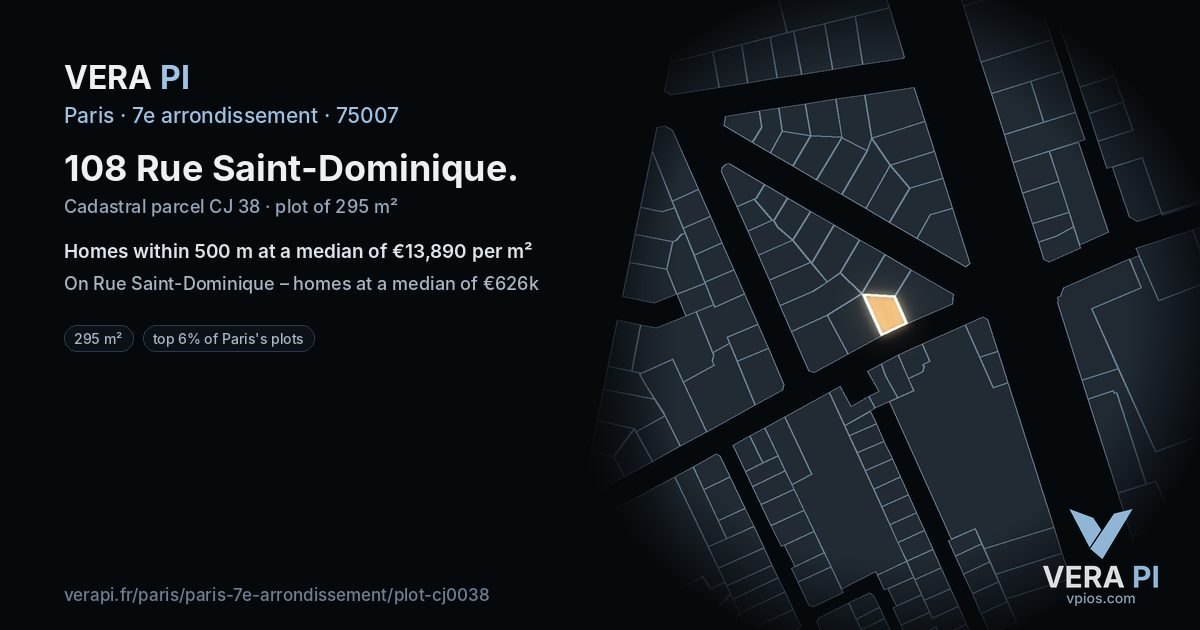 108 Rue Saint-Dominique, 7e arrondissement at night – the plot lit, the parcels around coloured by the prices near them