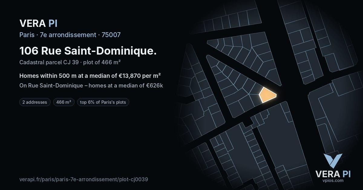 106 Rue Saint-Dominique, 7e arrondissement at night – the plot lit, the parcels around coloured by the prices near them
