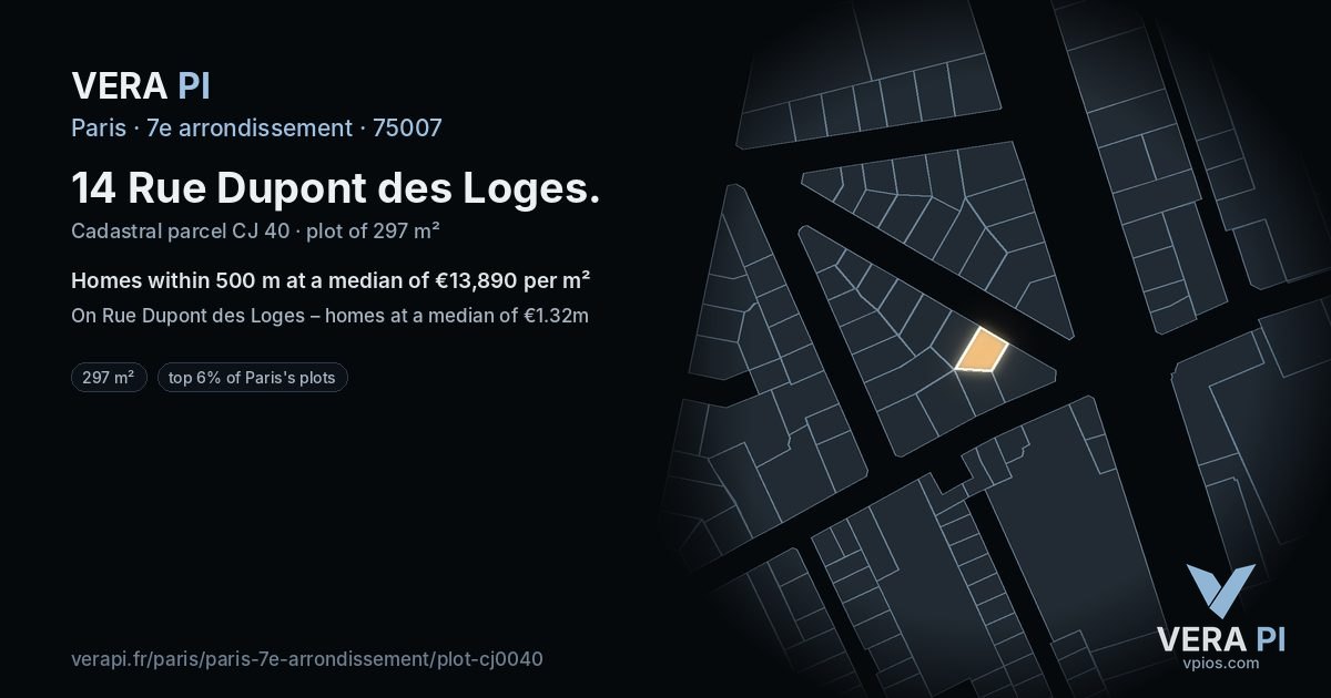 14 Rue Dupont des Loges, 7e arrondissement at night – the plot lit, the parcels around coloured by the prices near them
