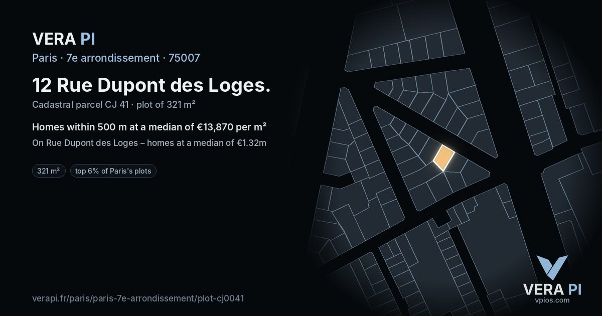 12 Rue Dupont des Loges, 7e arrondissement at night – the plot lit, the parcels around coloured by the prices near them