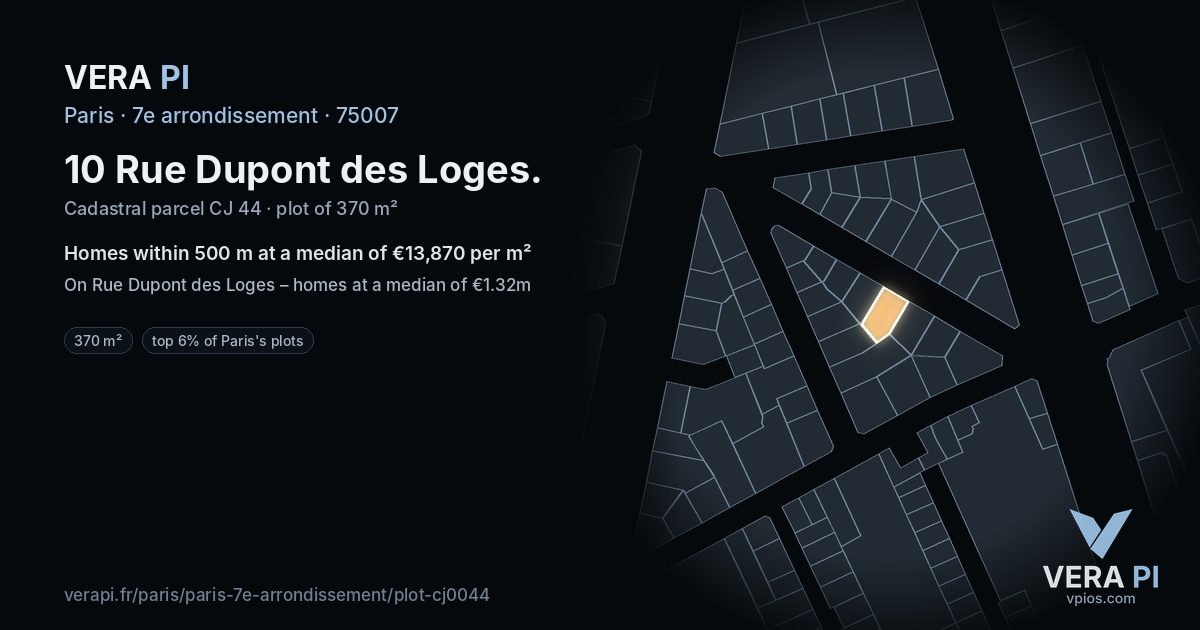 10 Rue Dupont des Loges, 7e arrondissement at night – the plot lit, the parcels around coloured by the prices near them