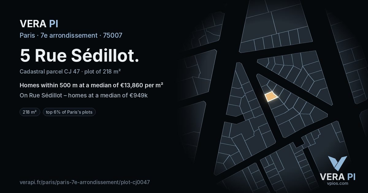 5 Rue Sédillot, 7e arrondissement at night – the plot lit, the parcels around coloured by the prices near them