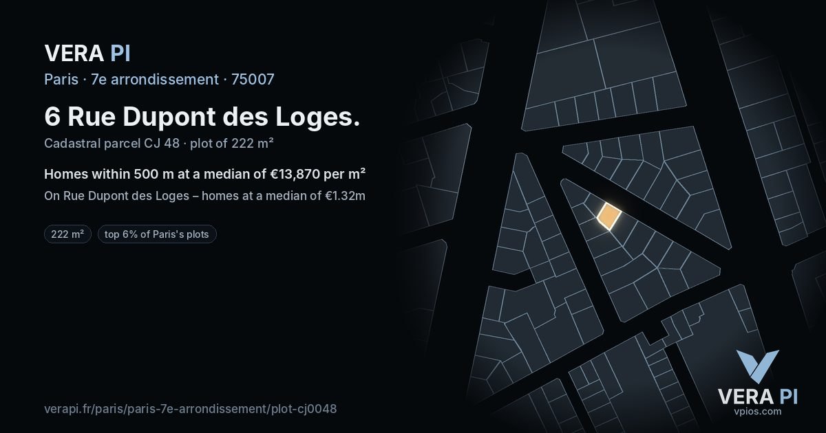 6 Rue Dupont des Loges, 7e arrondissement at night – the plot lit, the parcels around coloured by the prices near them