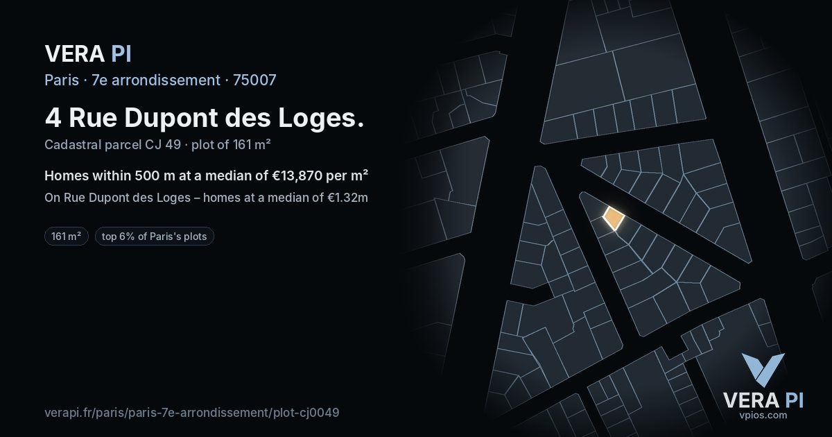 4 Rue Dupont des Loges, 7e arrondissement at night – the plot lit, the parcels around coloured by the prices near them