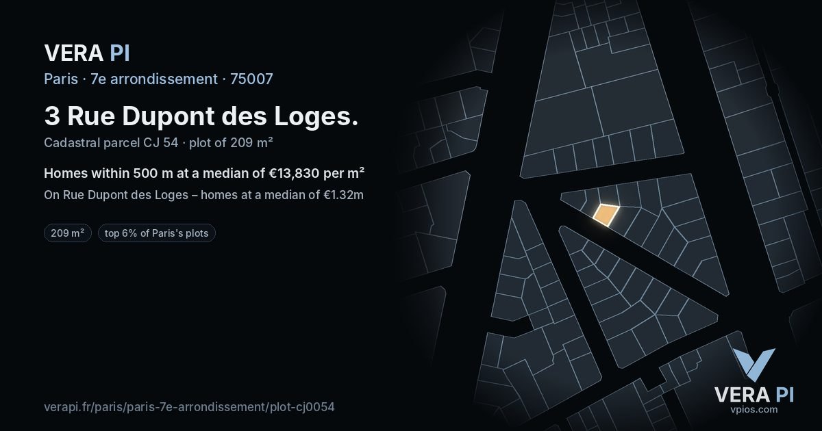 3 Rue Dupont des Loges, 7e arrondissement at night – the plot lit, the parcels around coloured by the prices near them