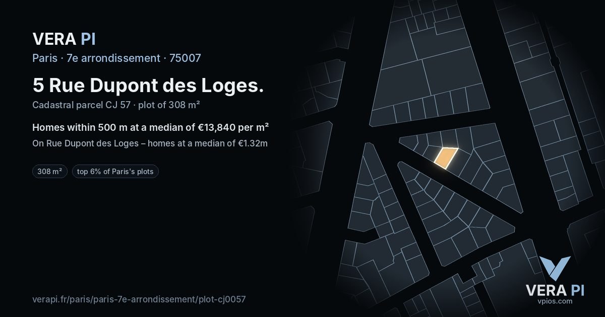 5 Rue Dupont des Loges, 7e arrondissement at night – the plot lit, the parcels around coloured by the prices near them