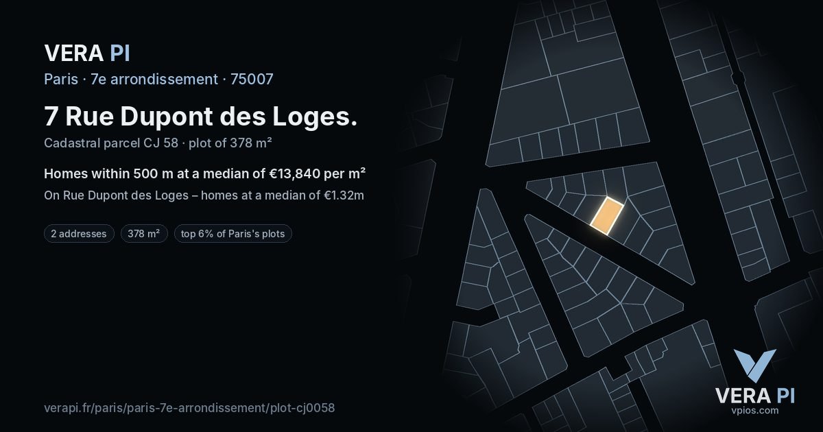 7 Rue Dupont des Loges, 7e arrondissement at night – the plot lit, the parcels around coloured by the prices near them