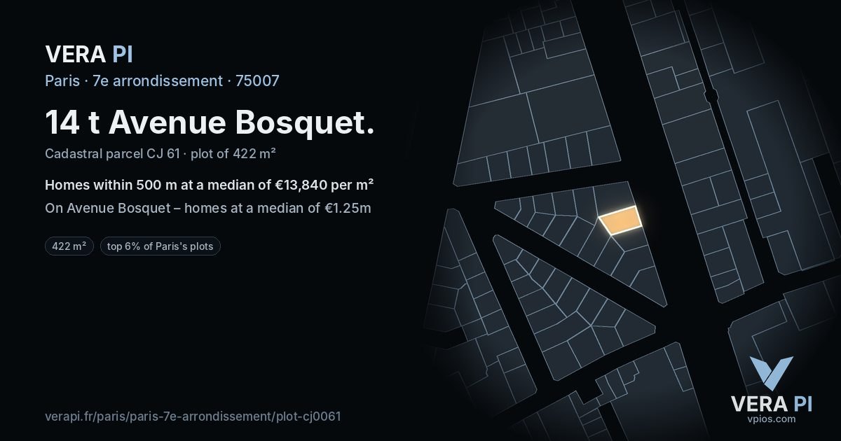 14 t Avenue Bosquet, 7e arrondissement at night – the plot lit, the parcels around coloured by the prices near them