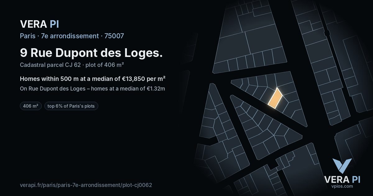 9 Rue Dupont des Loges, 7e arrondissement at night – the plot lit, the parcels around coloured by the prices near them