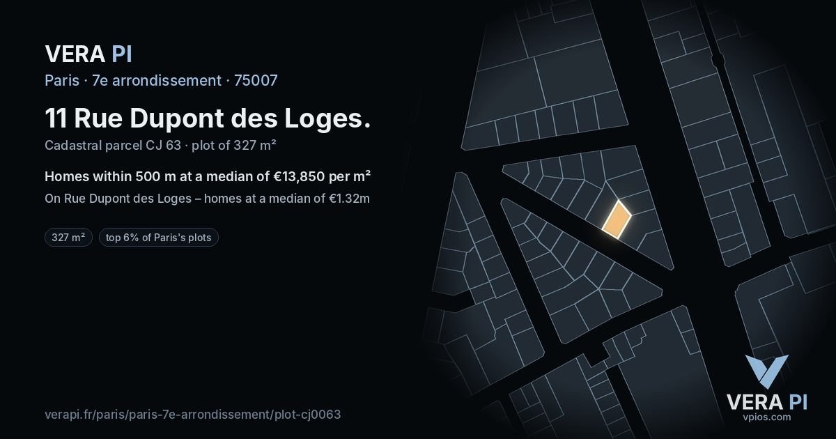 11 Rue Dupont des Loges, 7e arrondissement at night – the plot lit, the parcels around coloured by the prices near them